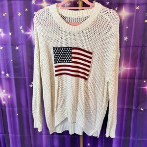 Maurices - Open Knit Sweater with American Flag - Ivory - 1x